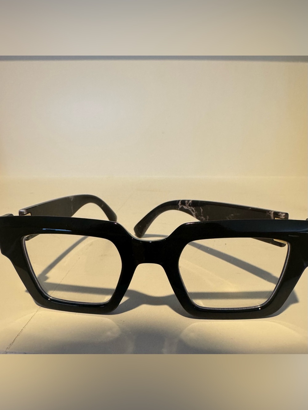 Black Oversized Square Blue Light Blocking Glasses Gold Detail